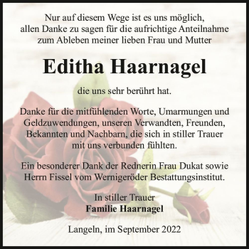 Traueranzeige von Editha Haarnagel  von Magdeburger Volksstimme