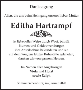 Traueranzeige von Editha Hartrampf  von Magdeburger Volksstimme