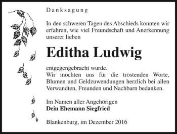 Traueranzeige von Editha Ludwig  von Magdeburger Volksstimme