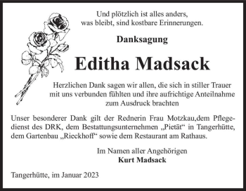 Traueranzeige von Editha Madsack  von Magdeburger Volksstimme