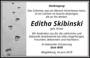 Traueranzeige von Editha Skibinski (geb. Kruse)  von Magdeburger Volksstimme