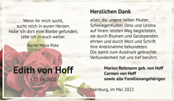 Traueranzeige von Edith von Hoff  von Magdeburger Volksstimme