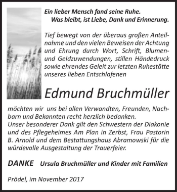 Traueranzeige von Edmund Bruchmüller  von Magdeburger Volksstimme