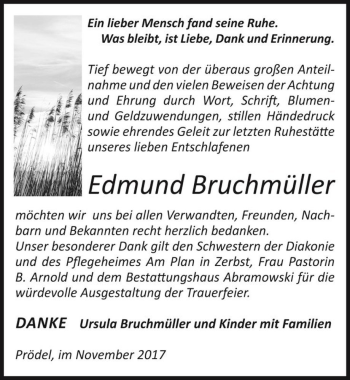 Traueranzeige von Edmund Bruchmüller  von Magdeburger Volksstimme