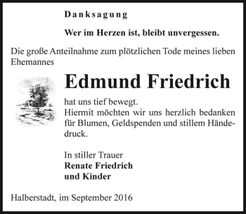 Traueranzeige von Edmund Friedrich  von Magdeburger Volksstimme