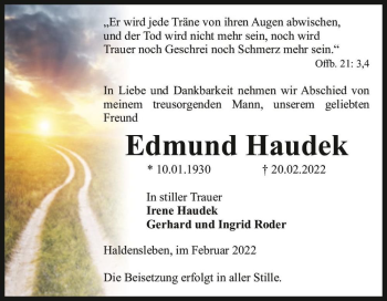 Traueranzeige von Edmund Haudek  von Magdeburger Volksstimme