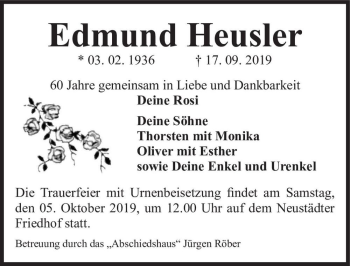 Traueranzeige von Edmund Heusler  von Magdeburger Volksstimme