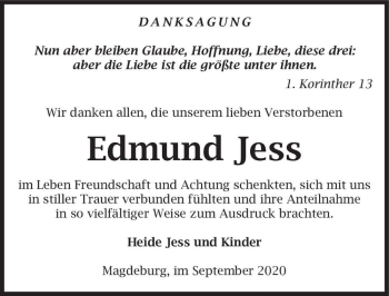 Traueranzeige von Edmund Jess  von Magdeburger Volksstimme