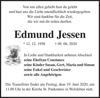 Traueranzeige von Edmund Jessen  von Magdeburger Volksstimme