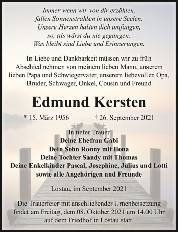 Traueranzeige von Edmund Kersten  von Magdeburger Volksstimme