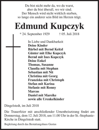 Traueranzeige von Edmund Kupczyk  von Magdeburger Volksstimme