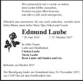 Traueranzeige von Edmund Laube  von Magdeburger Volksstimme