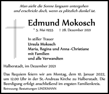 Traueranzeige von Edmund Mokosch  von Magdeburger Volksstimme