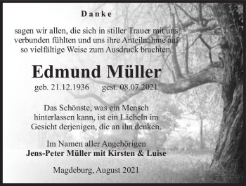 Traueranzeige von Edmund Müller  von Magdeburger Volksstimme