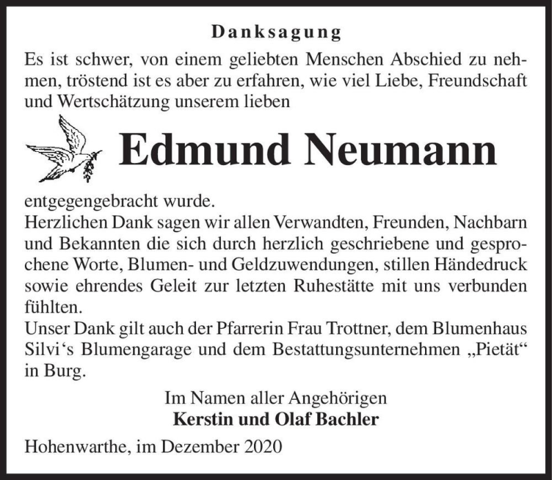  Traueranzeige für Edmund Neumann  vom 02.01.2021 aus Magdeburger Volksstimme