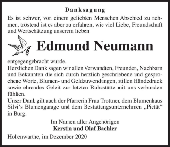 Traueranzeige von Edmund Neumann  von Magdeburger Volksstimme