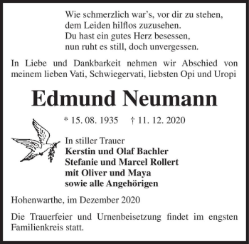 Traueranzeige von Edmund Neumann  von Magdeburger Volksstimme