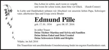 Traueranzeige von Edmund Pille  von Magdeburger Volksstimme