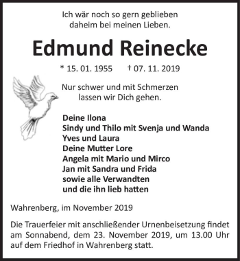 Traueranzeige von Edmund Reinecke  von Magdeburger Volksstimme