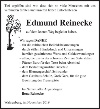 Traueranzeige von Edmund Reinecke  von Magdeburger Volksstimme