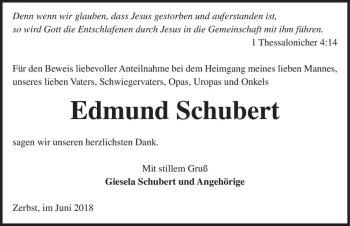 Traueranzeige von Edmund Schubert  von Magdeburger Volksstimme