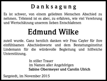 Traueranzeige von Edmund Wilke  von Magdeburger Volksstimme