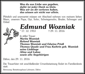 Traueranzeige von Edmund Wozniak  von Magdeburger Volksstimme