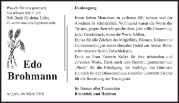 Traueranzeige von Edo Brohmann  von Magdeburger Volksstimme