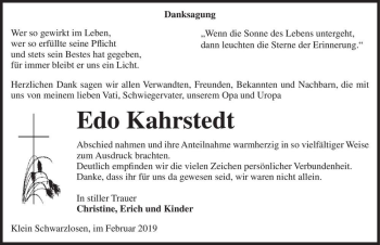 Traueranzeige von Edo Kahrstedt  von Magdeburger Volksstimme