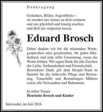 Traueranzeige von Eduard Brosch  von Magdeburger Volksstimme