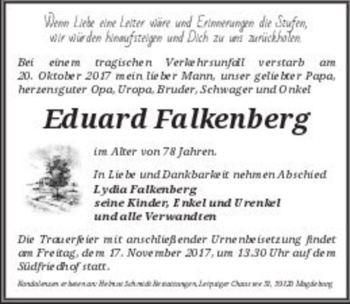 Traueranzeige von Eduard Falkenberg  von Magdeburger Volksstimme