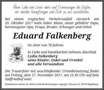 Traueranzeige von Eduard Falkenberg  von Magdeburger Volksstimme