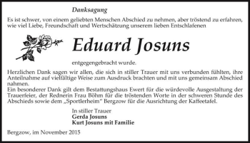 Traueranzeige von Eduard Josuns  von Magdeburger Volksstimme