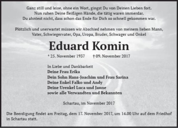 Traueranzeige von Eduard Komin  von Magdeburger Volksstimme