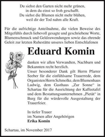 Traueranzeige von Eduard Komin  von Magdeburger Volksstimme