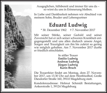 Traueranzeige von Eduard Ludwig  von Magdeburger Volksstimme