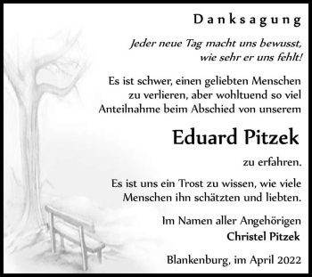 Traueranzeige von Eduard Pitzek  von Magdeburger Volksstimme