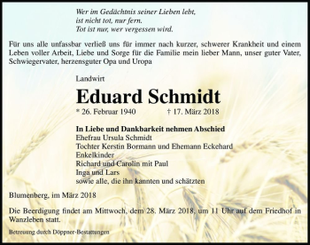 Traueranzeige von Eduard Schmidt  von Magdeburger Volksstimme