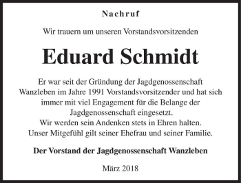 Traueranzeige von Eduard Schmidt  von Magdeburger Volksstimme