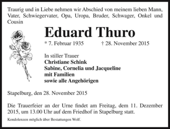 Traueranzeige von Eduard Thuro  von Magdeburger Volksstimme