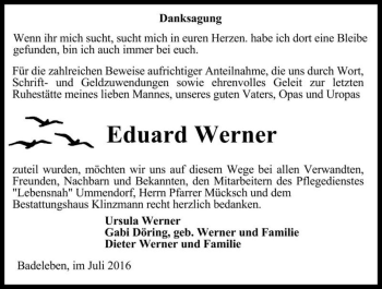 Traueranzeige von Eduard Werner  von Magdeburger Volksstimme