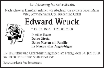 Traueranzeige von Edward Wruck  von Magdeburger Volksstimme