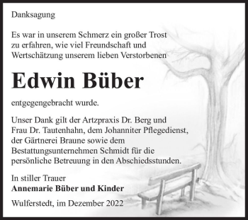 Traueranzeige von Edwin Büber  von Magdeburger Volksstimme