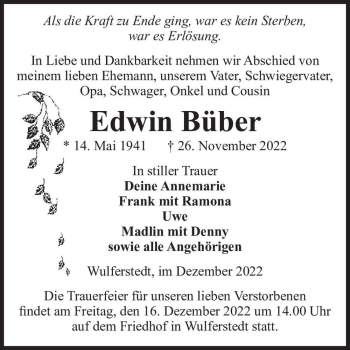Traueranzeige von Edwin Büber  von Magdeburger Volksstimme