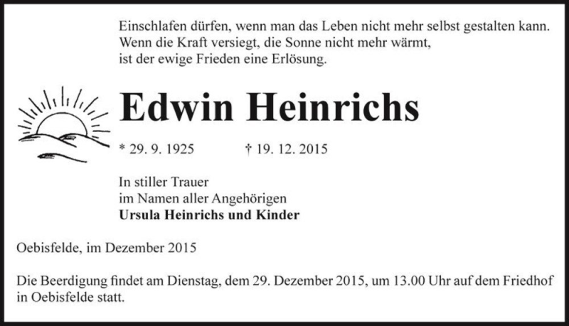  Traueranzeige für Edwin Heinrichs  vom 23.12.2015 aus Magdeburger Volksstimme