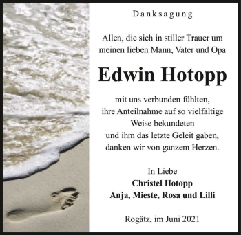 Traueranzeige von Edwin Hotopp  von Magdeburger Volksstimme