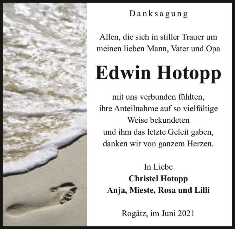  Traueranzeige für Edwin Hotopp  vom 19.06.2021 aus Magdeburger Volksstimme