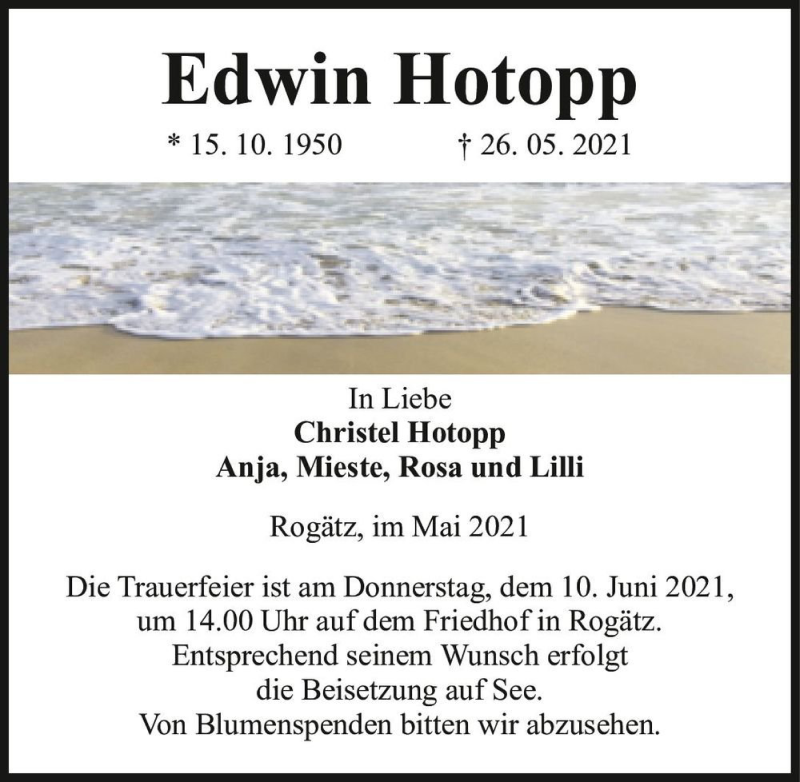  Traueranzeige für Edwin Hotopp  vom 29.05.2021 aus Magdeburger Volksstimme