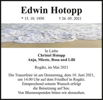 Traueranzeige von Edwin Hotopp  von Magdeburger Volksstimme
