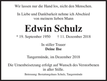Traueranzeige von Edwin Schulz  von Magdeburger Volksstimme